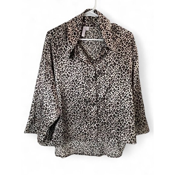 Joyspun Leopard Print Button-Up Satin Shirt L - Picture 1 of 11